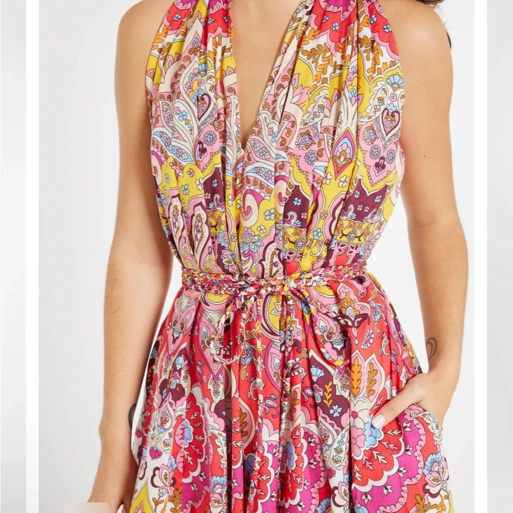 NWT Mille Marilyn Oversized Flowy Paisley Floral Belted Dress in Zanzibar XXS - Picture 5 of 10